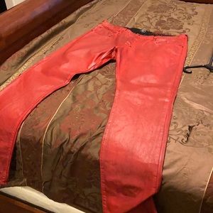 Red leather jeans